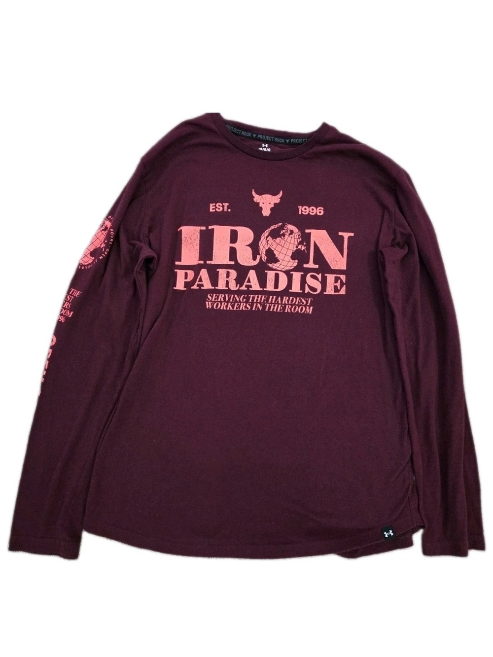 Under Armour Project Rock Iron Paradise LS Shirt Mens Large Maroon Graphic GUC